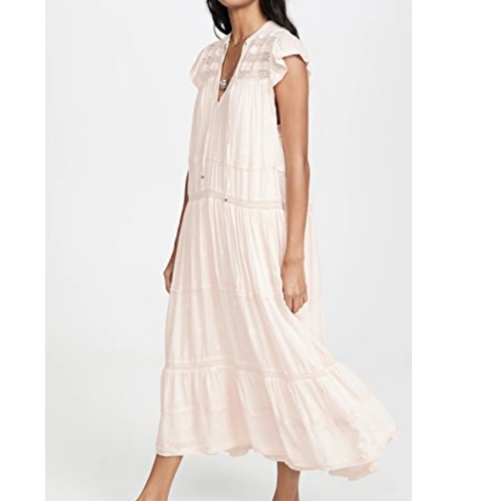 Free People New Midnight Midi Lace Embroidered Dress Light Pink - Picture 1 of 10